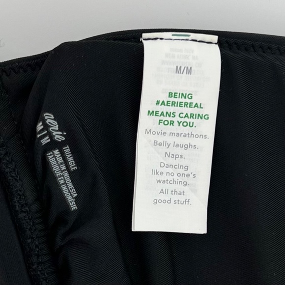 Aerie Women's Triangle Bikini Swim Top Size M Black Tie Back Banded Padded - Picture 6 of 8